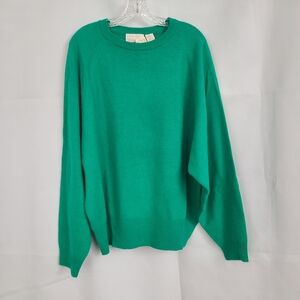 Vtg Classic Dimensions 2X Kelly Green Lambswool Angora Blend Lightweight Sweater